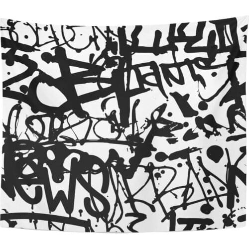 White Drip Graffiti with Abstract Tags Letters Without Meaning Street Retro Old School Black Tapestry Home Decor Wall Hanging