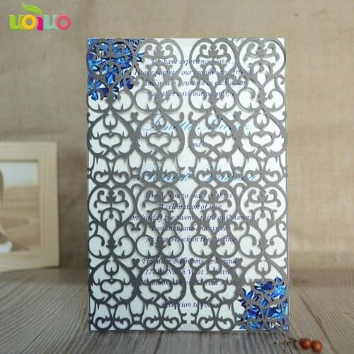 Free shipping 50set inc254 Laser Cut Romantic Wedding Party Invitation Card Delicate Carved Flower Pattern Hollow Out Card