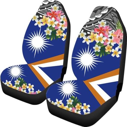 Marshall Island Flag Print Front Car Seat Cover 2 Pieces Universal Auto Car Interior Protector for SUV Truck Polynesian Floral