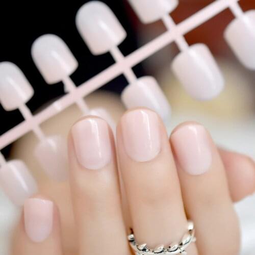 Pure Light Pink Artificial Nails Candy Short Full Cover Tips Easy DIY Acrylic False Nail Manicure Accessories Salon Product F28