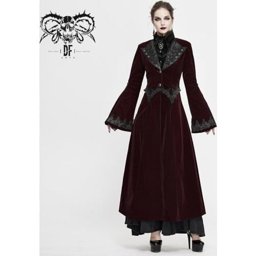Devil Fashion Womens Gothic Long Jacket Victoria Vintage V-neck Party Prom Long Sleeve Dress
