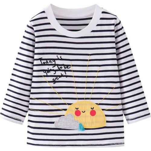 Funnygame New Stripe Girls T shirts for Autumn Winter Applique Cotton Baby Long Sleeve Tops Kids Blouse Children Clothes