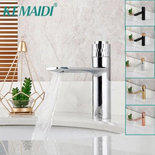 KEMAIDI Bathroom Chrome Faucet Push-Button Solid Brass Wash Basin Sink Tap Hot Cold Mixer Faucet Deck Mounted 6 Color Choices