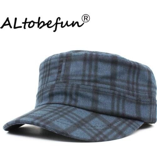 ALTOBEFUN Classic Vintage Women Military Hat Adult Fashion Autumn Winter Warm Brand Plaid Adjustable Flat Top Cap For Men AD910