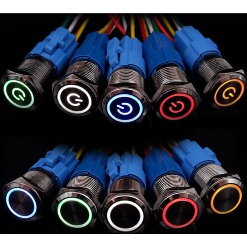 Push Button Switches Metal PC Power Light Start Stop with without Fixation 12v 220v Car Backlit AC DC DIY Electronic 16 19 22 mm