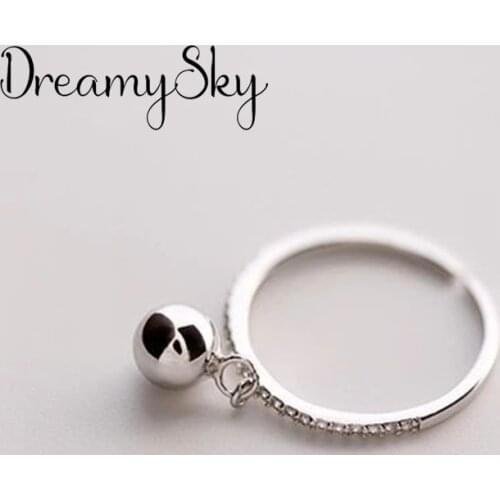 Korean Fashion Silver Color Adjustable Size Crystal Bead Ring For Women Ladies Luxury Jewelry Trendy Antique Ring Anillos