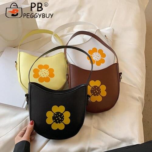 Fashion Women Bag Flower Print PU Leather Shoulder Casual Ladies Crossbody Bags Luxurious Vintage Small Shoulder Bag