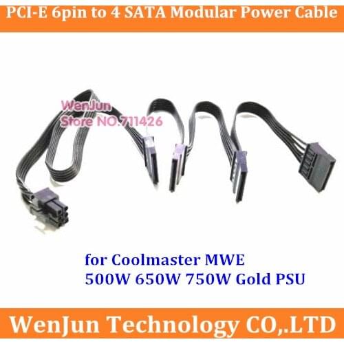 PCI-E 6Pin Male to 4 SATA 15pin Modular Power Supply Cable for Coolermaster MPY-5501-AFAAG / MPY-6501-AFAAG / MPY-7501-AFAAG