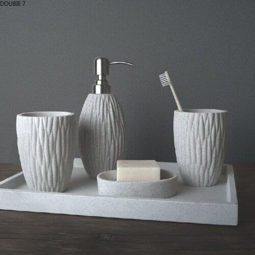 Home Bathroom Couple Wash Set Four-piece Suit Sandstone Liquid Soap Dispenser Toothbrush Holder Soap Dish Bath Accessories Set