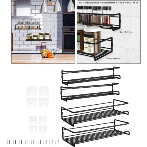 Set of 2 Durable Hanging Spice Shelves Storage Rack Kitchen Wall Mounted Black, Space-saving