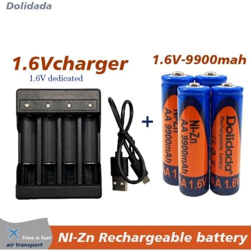 New zi-zn AA rechargeable battery 1.6 V 9900 MAH charge more stable, life is 5 times of 1.5 V series battery, with charger