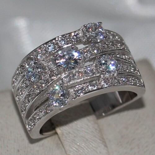 Brand New Luxury Jewelry 925 Sterling Silver Pave Full 5A Zirconia CZ Party Trendy Women Wedding Band Finger Ring for Lover Gift