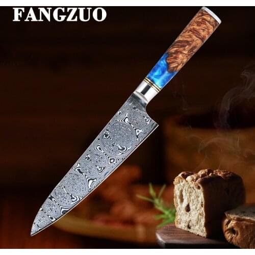 FANGZUO Damascus Chef Knife 8 Inch Damascus Kitchen Knife Solidified Wood HD VG10 Japanese Steel Utility Knives Cooking Tools