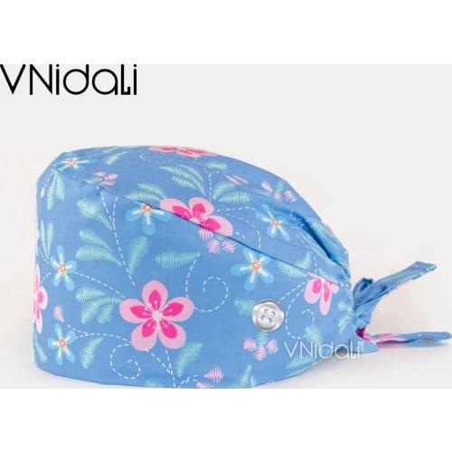 Wholesale Adjustable Absorb Sweat Work Hat Printed Hat Beautician Working Cap Unisex operating room hat printing Hat with button