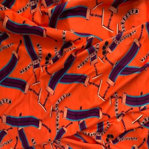 Orange chain Digital printing fabric 100% polyester high elasticity high fashion textile fabric for dress swimsuit costume sewin