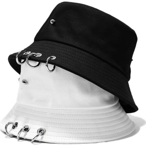 2021 New Summer Men Women Bucket Hat Kpop Ring Rivet Hip Hop Bob Outdoor Beach Sun Cap Fashion Panama Fisherman Hats