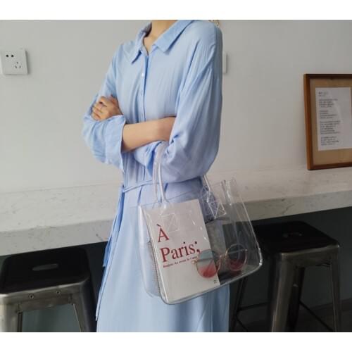 Clear PVC handbag plastic tote shopping bag available for custom
