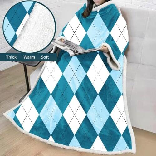 Drop Shipping Blanket With Sleeves 3D Printed Plaid For Adults Microfiber Sherpa Fleece Sofa Blanket Outdoor Plush Coral Manta