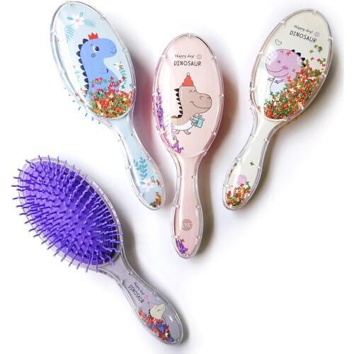 Dinosaur Sequins Comb Massage Children Comb Cute Girl Comb Carry Long Hair Mini Anti-knot Comb Girl Hair Brush