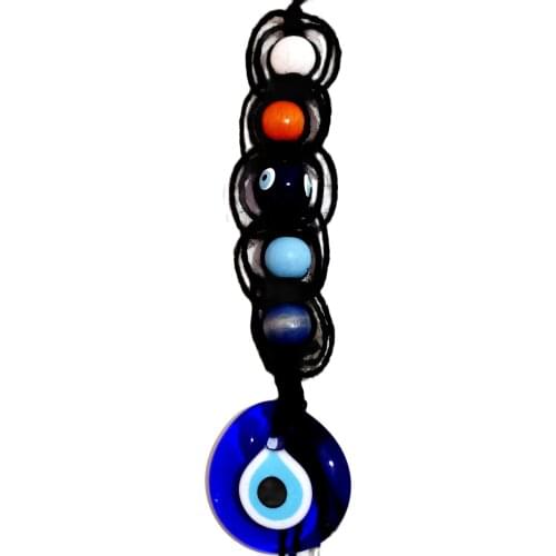 Handmade Black Car Ornament with Glass Evil Eye Bead