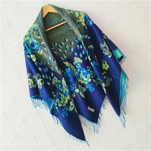 Russian Brand Women Big Size Square Scarf National Style Flower Print Scarves Winter Ladies Retro Tassel Foulard Bandana Travel