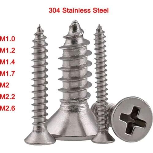 304 Stainless Steel Phillips Flat Head Self Tapping Wood Screw Countersunk Head Self Tapping Screw Accessories M1.0-M2.6