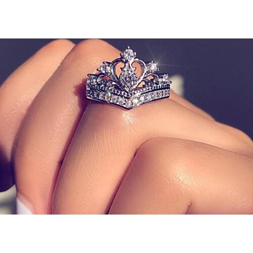 Heart Shape Crown Ring Ladies Silvery Jewelry Finger Rings For Women Rhinestone Full Crystal Ring Female Wedding Rings New