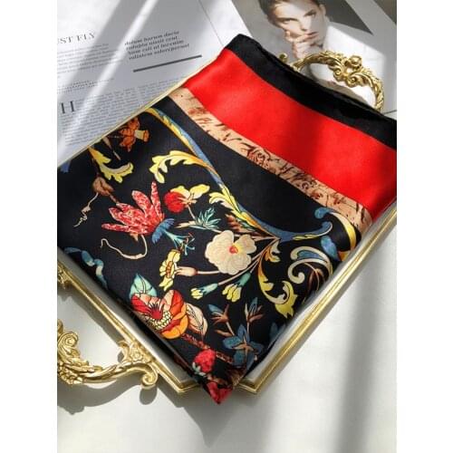 Big Silk square scarf Fashion Scarfe Women Real Silk Scarf Ladies Natural Flower Printed Floral satin Korean shawl Hijab 110 cm