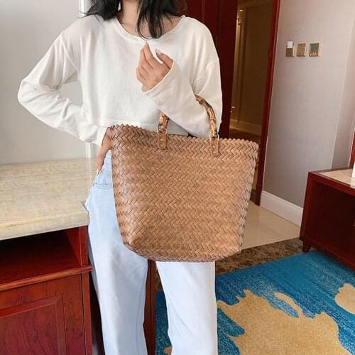 2021 Women Straw Big Handbag Rattan Woven Handmade Top-handle Bag Female Large Capacity Bohemian Summer Beach Tote Bags