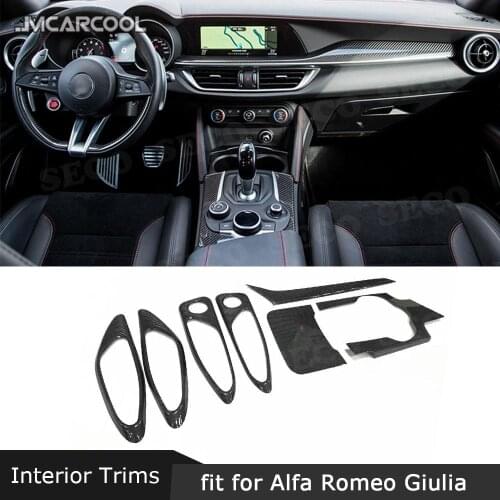 Car Interior Center Console Gear Shift Panel Trim Frame for Alfa Romeo Giulia 2016-2018 Dry Carbon Fiber Door Handle Covers