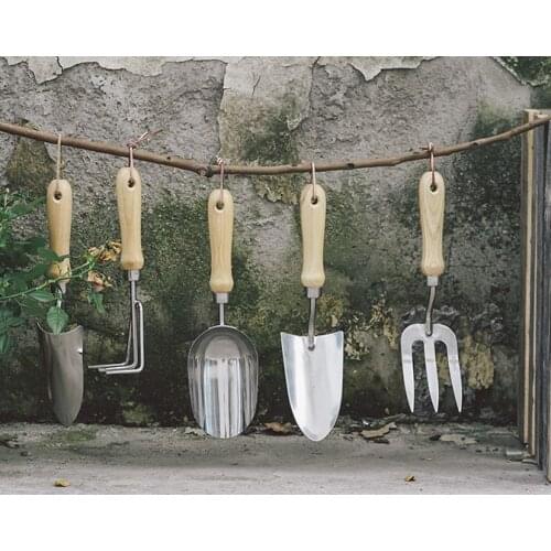 High quality stainless steel 5pcs /set New mini garden tools Small shovel rake shovel wooden handle metal head garden tools