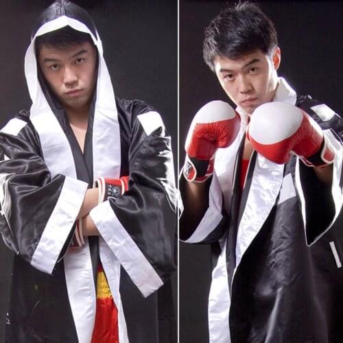 High quality Men Long Sleeve Waist Belt Competition Training Muay Thai Boxing Robe Uniform 2020 new drop shipping