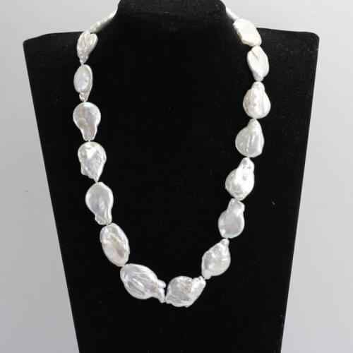 Unique Pearls jewellery Store,18inches Real Pearl Jewelry,14-19mm Large White Baroque Keshi Pearl Necklace,New Free Shipping