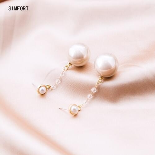 Womens 925 Silver Pin Earring Pearl Pendant Ins Long Elegant Fashion Popular Simple Personality Alloy Decoration Jewelry Gift