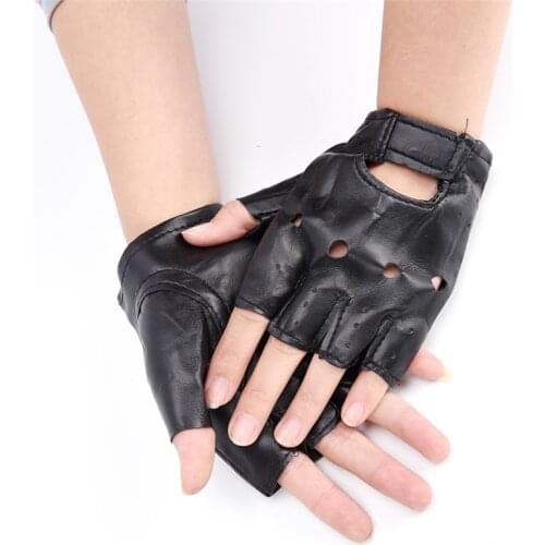 1 Pair Black PU Leather Fingerless Gloves Female Half Finger Driving Gloves For Women