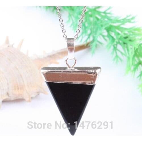 Fashion Jewelry Natural Stone Pendant Black Onyx Triangle Pendant 1PCS