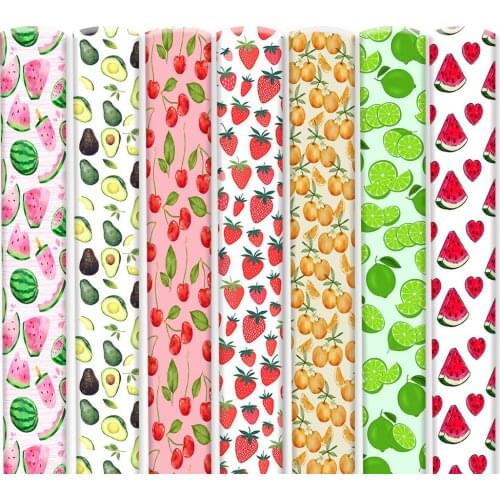 Faux Leather Sheets Fabric Summer Fruits Printed Synthetic Leather Handmade Bows Materials DIY Crafts Supplies 22*30cm/A4 1pc