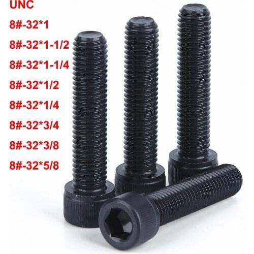 10Pcs UNC Thread 8#-32*1/4 3/8 1/2 5/8 3/4 1" 1-1/4" 1-1/2" Length Hex Socket Cup Head Screw Allen Bolt 12.9 Grade Carbon Steel