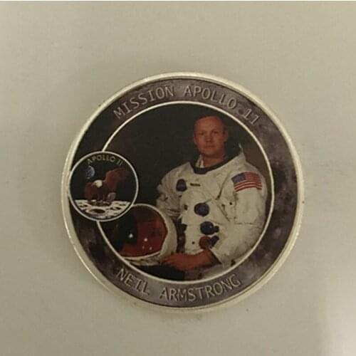 100 Pcs Mission Apollo coin Neil astronaut hero silver plated 40 mm space fan Lunar Probe Project moon decoration souvenir coin