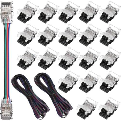 20 Pcs 4 Pin LED Light Strip Connectors Waterproof 10mm RGB 5050 LED Strip Lights Connector LED Strip Jumper Connector