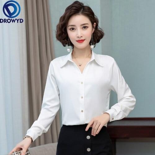 2021 Korean Fashion Silk Women Blouses Satin Long Sleeve Shirt and Blouse Office Lady Blusas Largas Plus Size Autumn Womens Tops