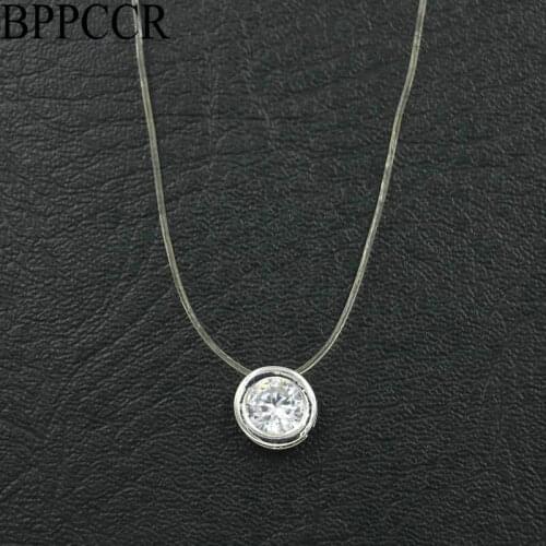 BPPCCR Clear Fish Line Shine Crystal Zircon Pendant Necklace For Women Collar Clavicle Chain Maxi Necklace Chokers Lovers