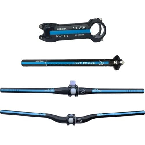 Fast shipping FCFB FW blue carbon MTB handlebar bicycle seat post stem top cap gasket / mountain bike flat rise handlebar set