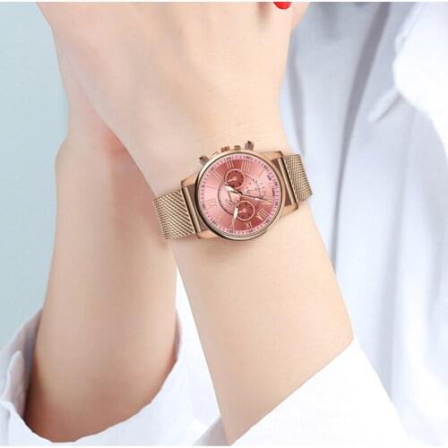 Women Watch 1 set Bracelet Japan Quartz Movement Simple Waterproof Rose Gold Stainless Steel Mesh Ladies watch relogio feminino