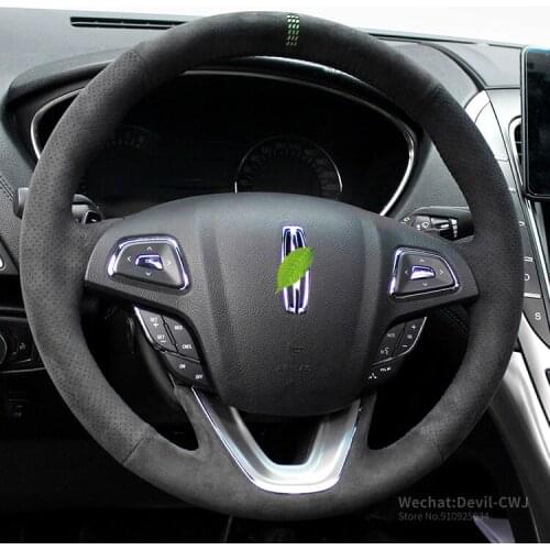 Real Alcantara steering wheel cover for Lincoln Continentai MKZ MKC MKX suede hand-sewn Grip Cover Auto parts car accessories