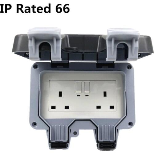 IP66 Outdoor Wall Switch Socket &Dust Proof Power Outlet UK Standard Double Electrical Equipment Sockets with switch