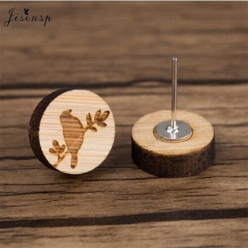 Jisensp Tiny Cute Bird Earrings in Stud Earrings Wood Jewelry Fashion Plant Leaf Earrings for Children Kids boucle d'oreille
