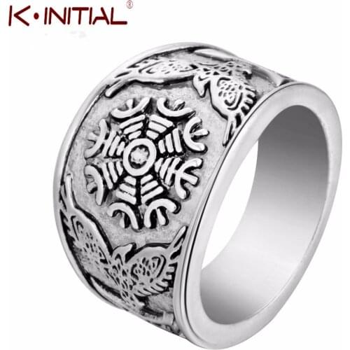 Kinitial New Snowflake Rings Odens Ravens Symbol Retro Ring for Norse Viking Mens Christmas Raven Jewelry Wholesale Bijoux