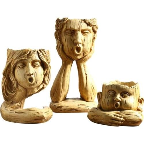 Creative Retro Face Plant Flower Pot Funny Expression Resin Succulent Flower Pot With Drainage Hole Home Decoration Ornaments