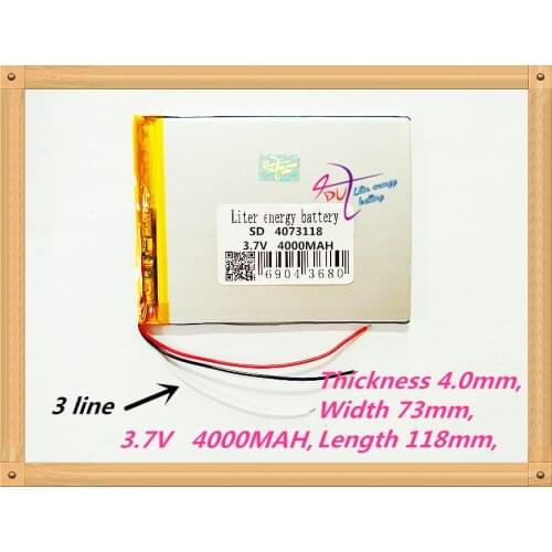 3 line 4073118 3.7V 4000mah Polymer Lithium Li-Po Rechargeable Battery For GPS DVD PAD e-book tablet pc power bank video
